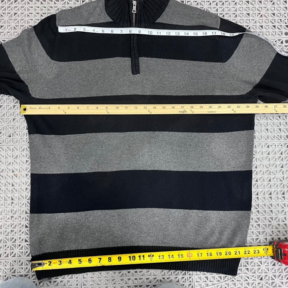 Merona Quarter Zip Sweater Mens XL Black Gray Striped Preppy Academia Classic - Picture 8 of 10